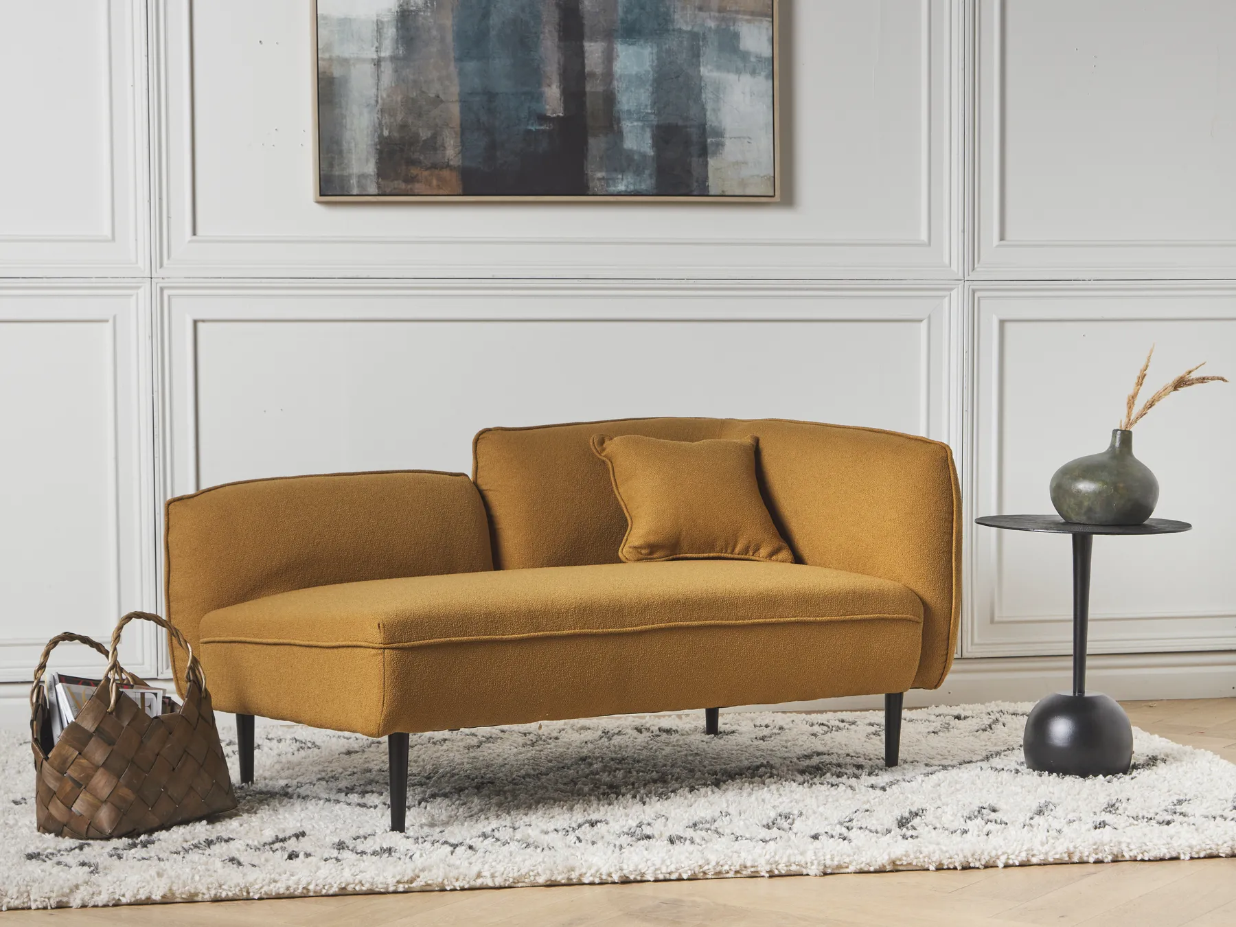 Rechtsseitige Chaiselongue CHEVANNES Bouclé Senfgelb_895429