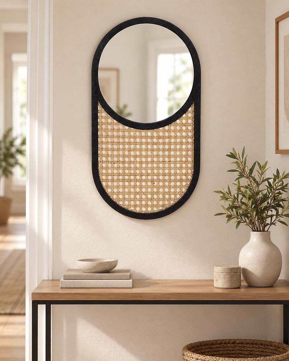 Wandspiegel BALEAL 30 cm 56 cm Rotan Natuurlijk