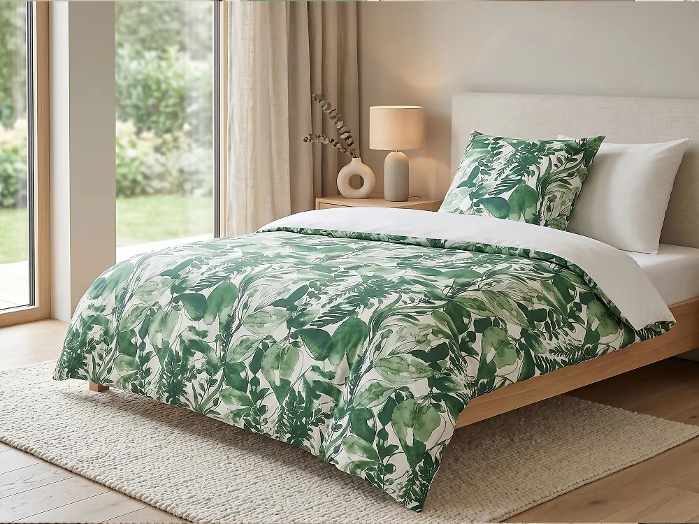 Bettwäsche-Set GREENWOOD 135 x 200 cm Baumwollsatin Grün