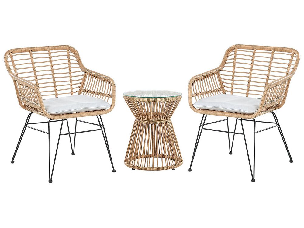 Bistro Set with Cushions TRESTINA PE Rattan Light Brown