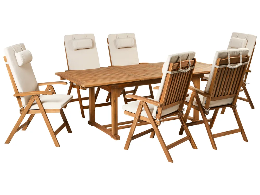 Garden Dining Set 6 Seater JAVA PREMIUM Acacia Wood Light Beige