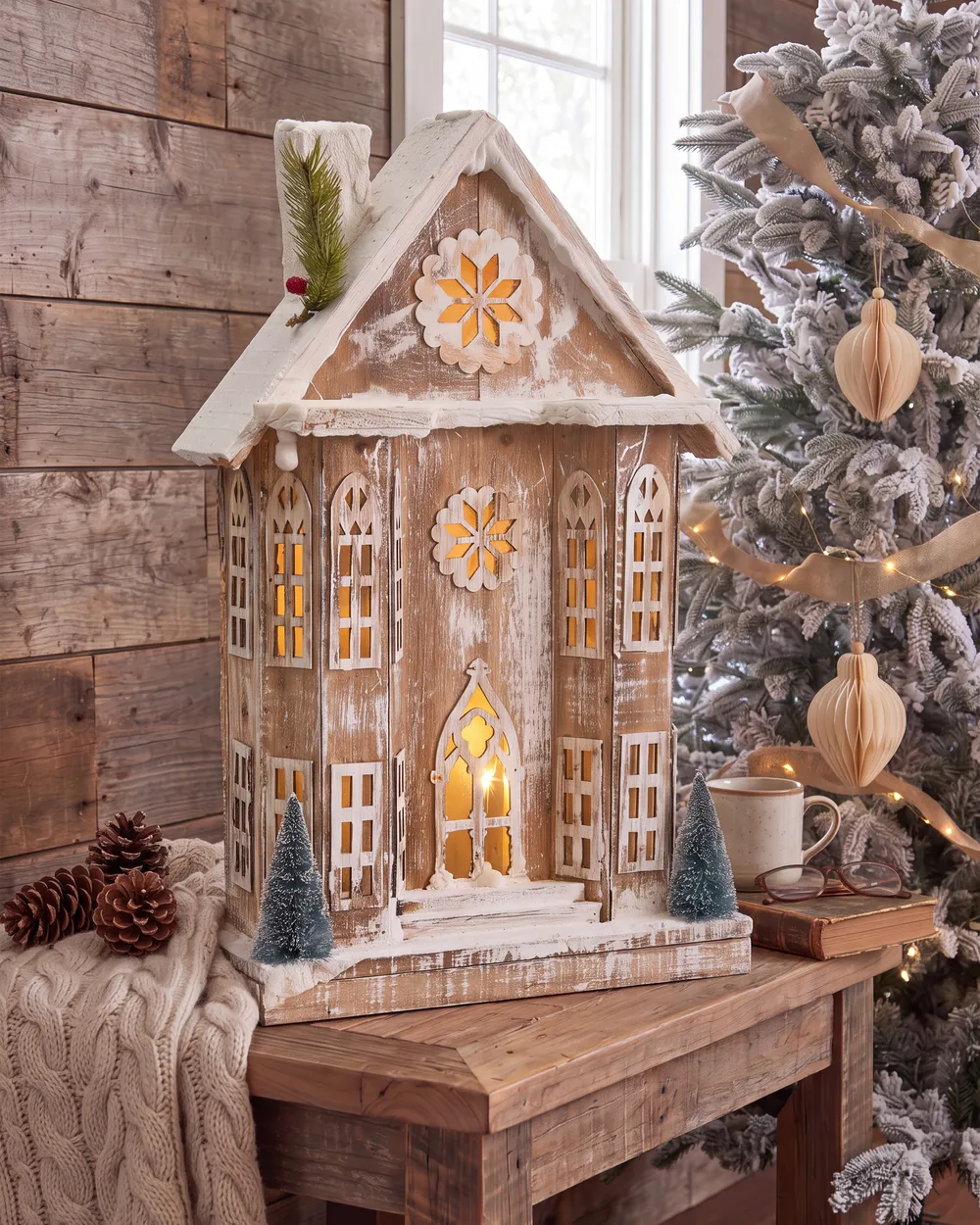 Weihnachtsdekoration LED UNARI 50 cm Haus Hellbraun_1085221
