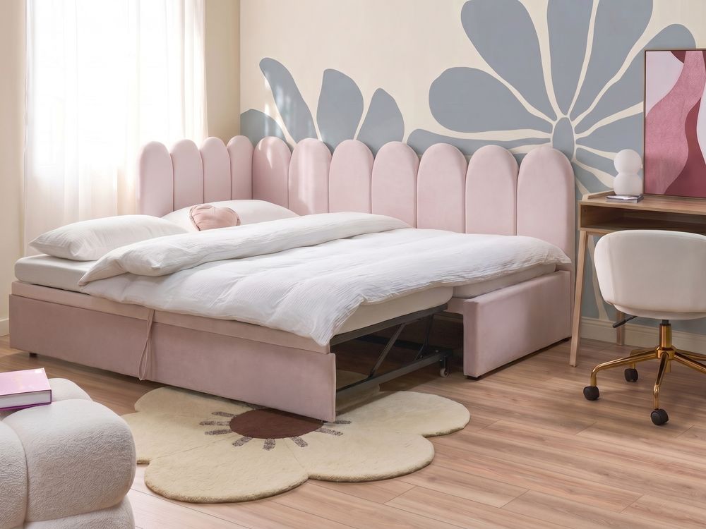 Onderschuifbed Fluweel TERROU 90 x 200 cm Pastelroze