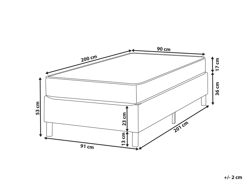 Boxspringbett ohne Kopfteil Stoff COUNTESS 90 x 200 cm Hellgrau_1054367
