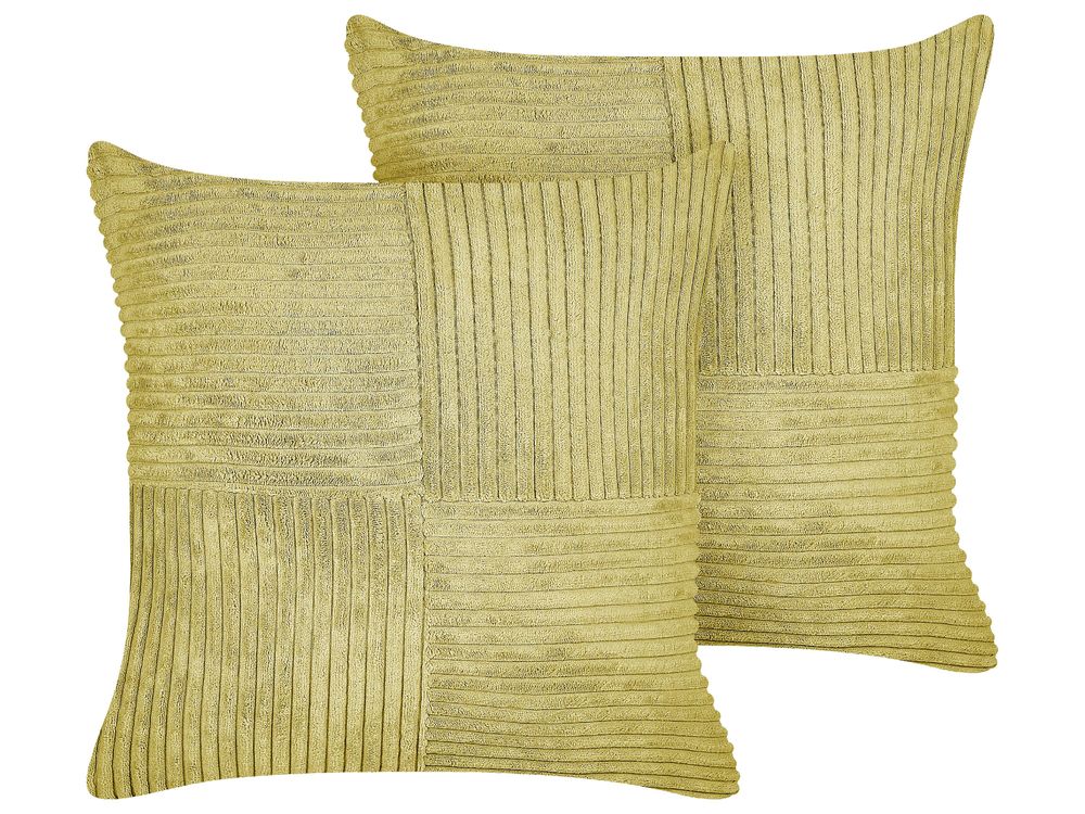 Set of 2 Decorative Cushions MILLET 43 x 43 cm Corduroy Olive Green Geometric Pattern