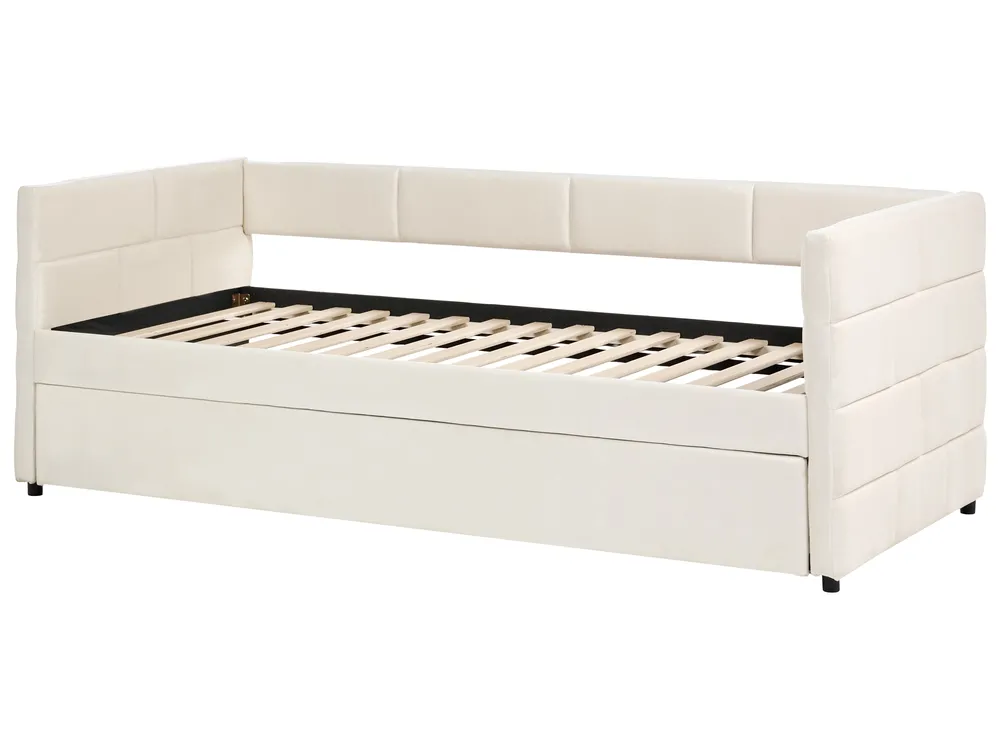 Ausziehbett Samtstoff CHAVONNE 90 x 200 cm Cremeweiß_1069379