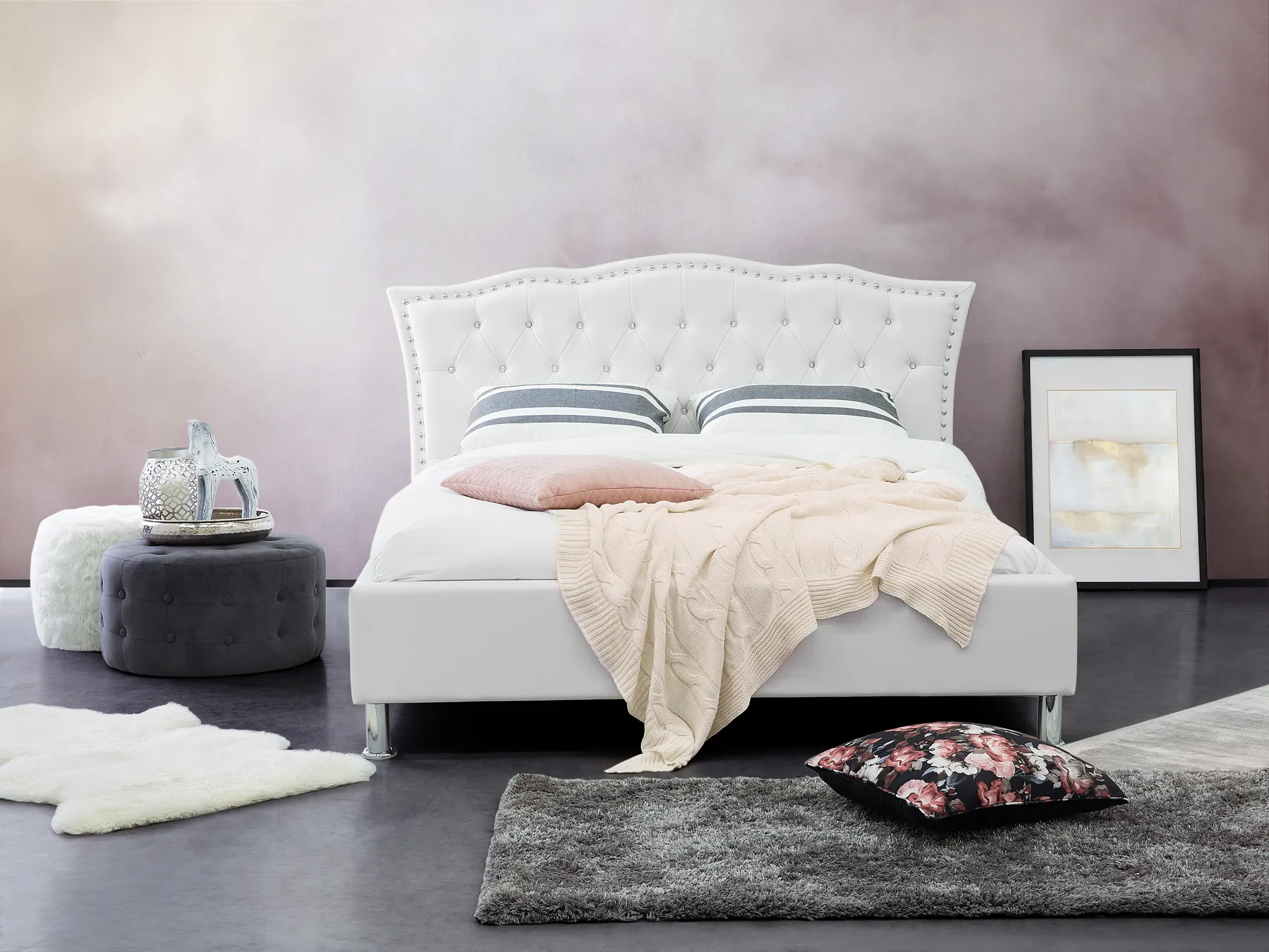 Bett mit Lattenrost Kunstleder METZ 140 x 200 cm Weiß_720128