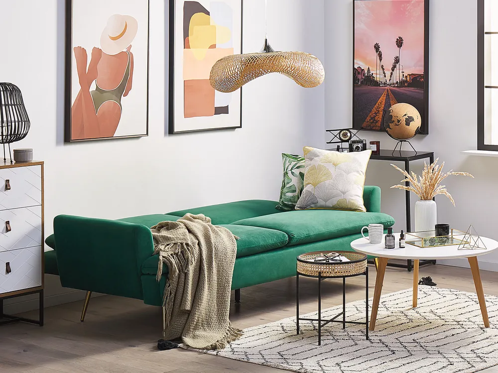 Sofa Bed 3 Seater VETTRE Velvet Dark Green_787935