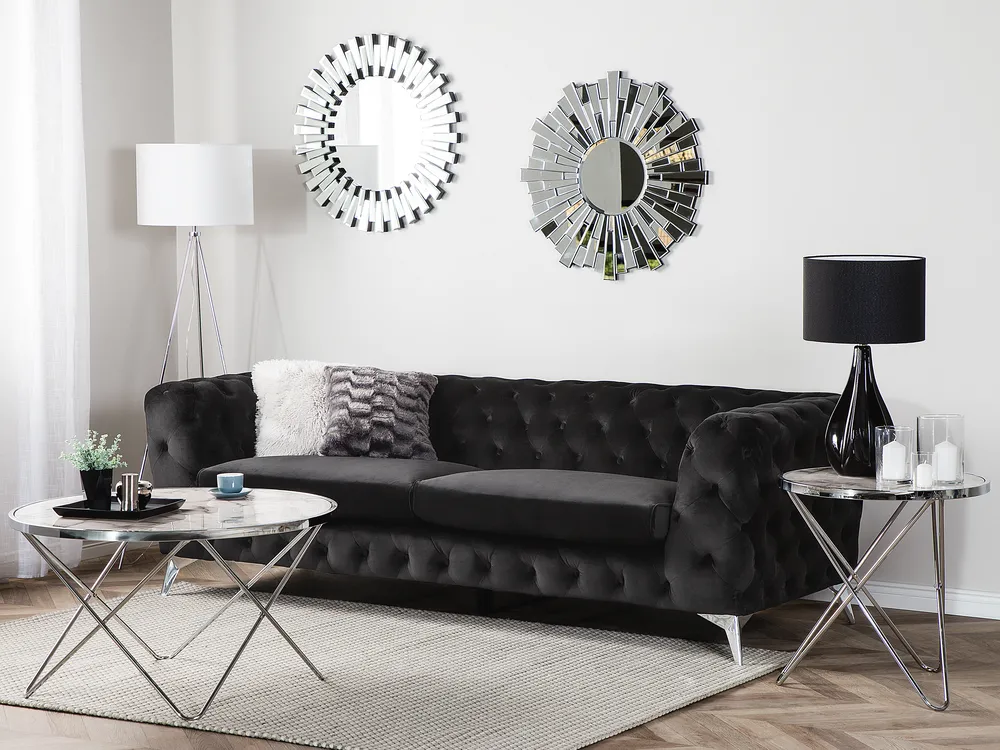 Sofa 3-Sitzer SOTRA Samtstoff Schwarz