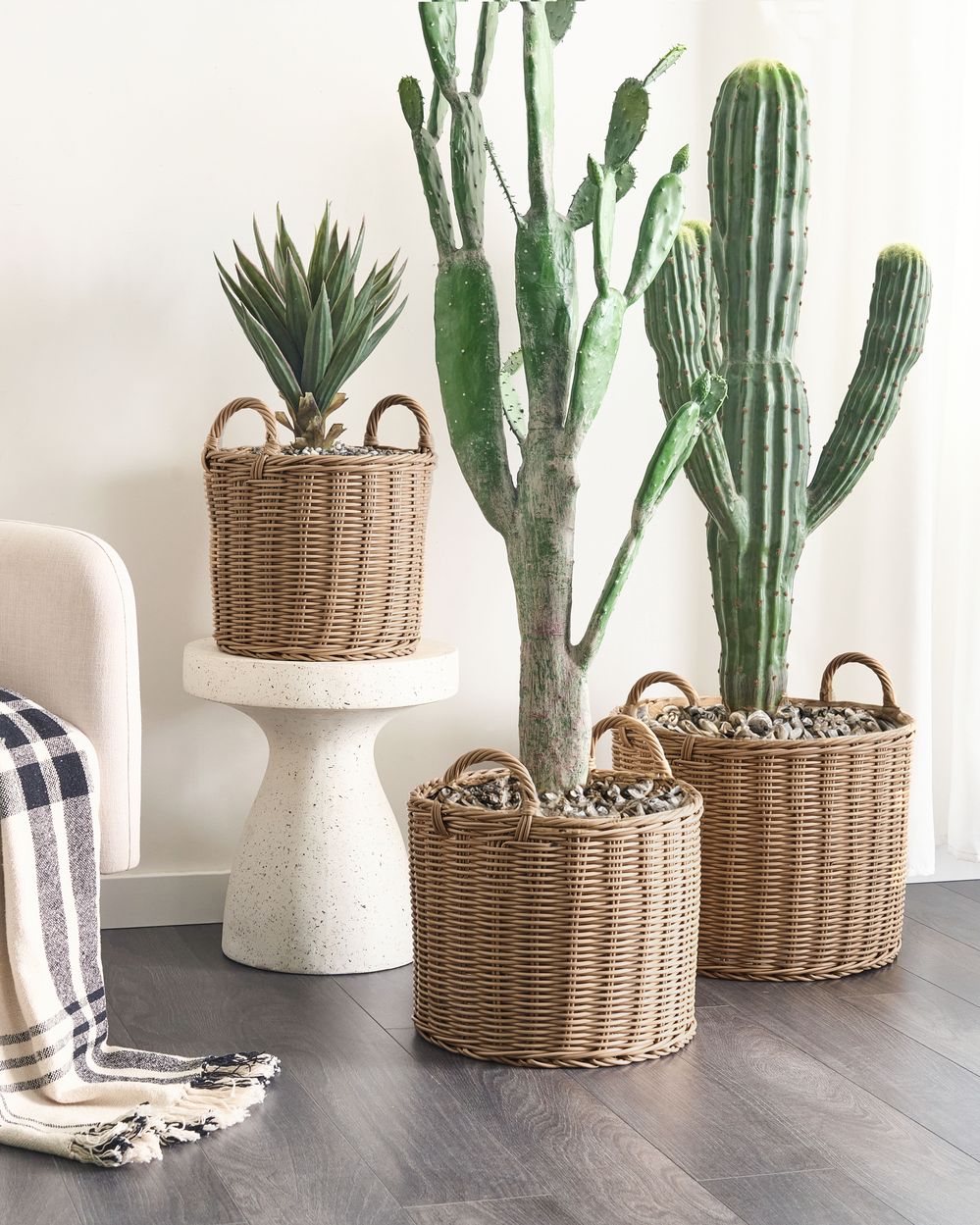 Set of 3 Wicker Planters PENDULA 33/37/45 cm PE Rattan Natural