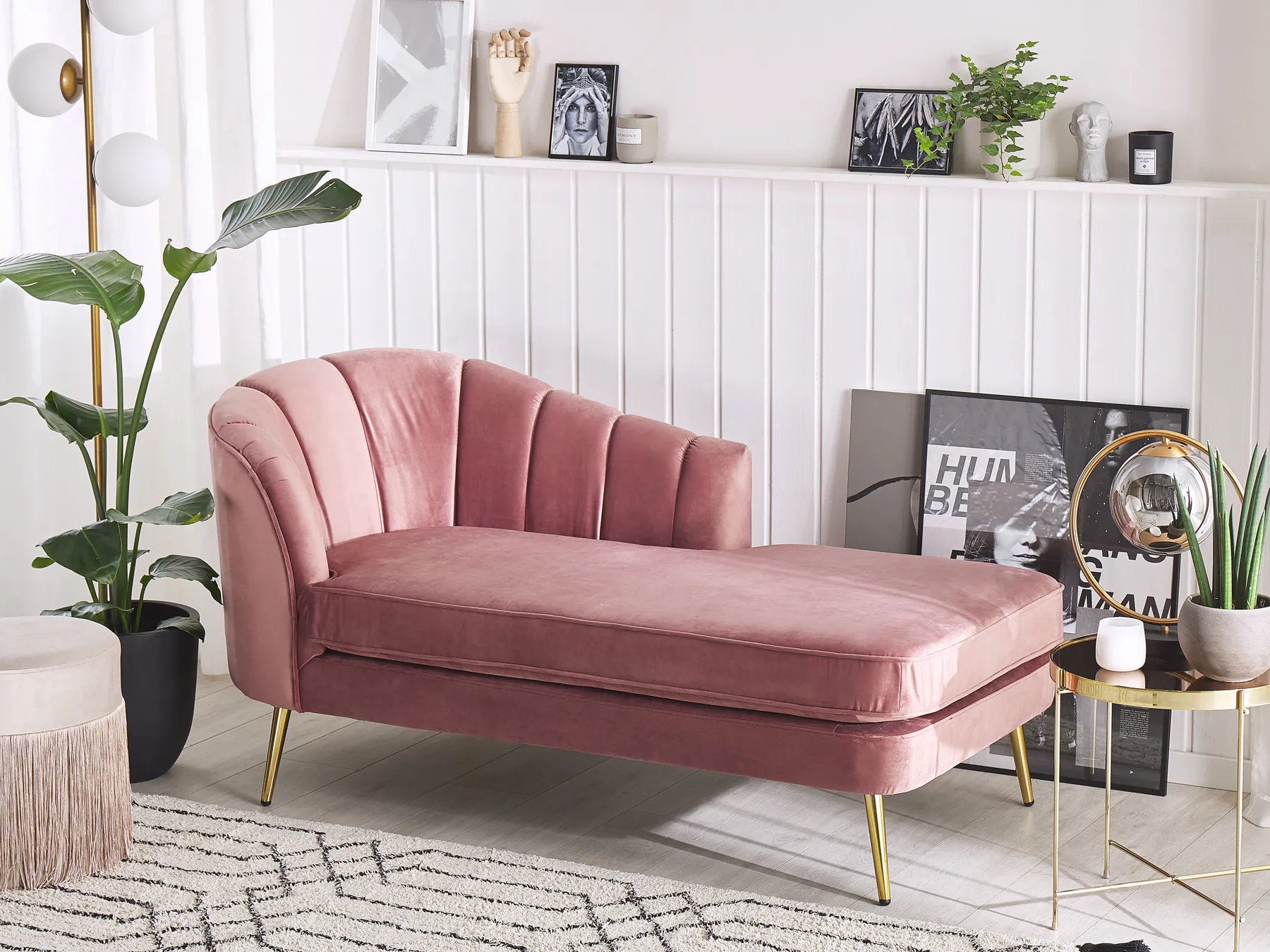 Linksseitige Chaiselongue ALLIER Samtstoff Rosa_795591