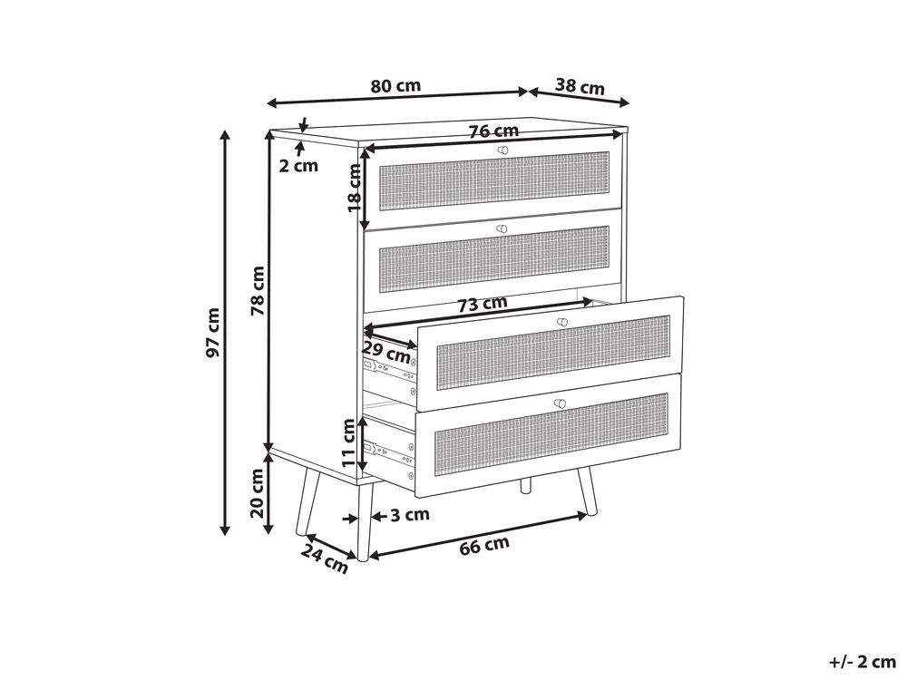 Kommode mit 4 Schubladen PEROTE Rattan Hellbraun_841322