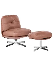 Swivel Armchair LOIMAA with Footstool Fabric Brown_1164622