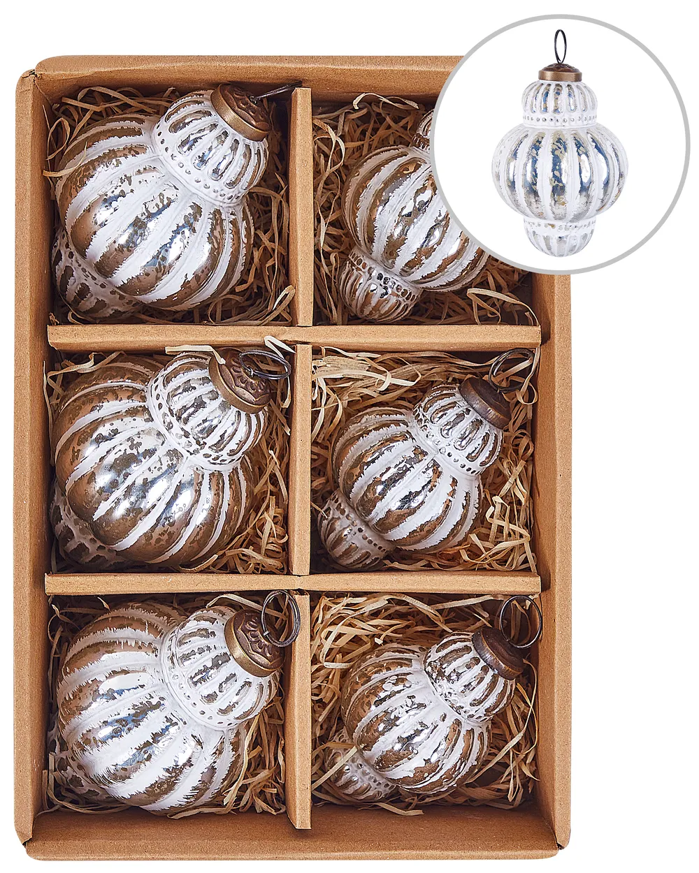 Weihnachtskugel 6er Set CREMEUX Glas Silber