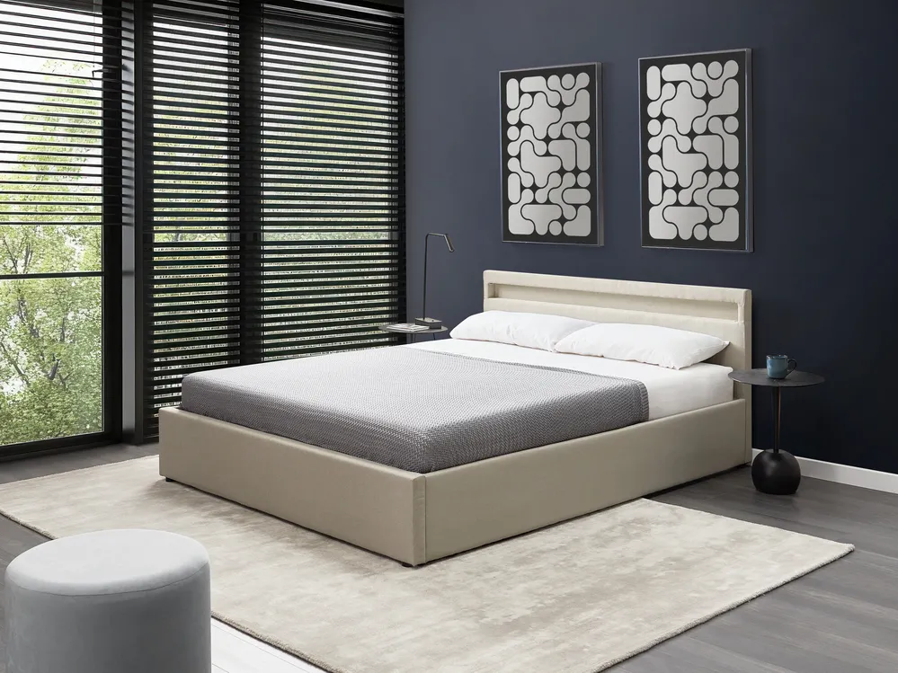 Bett mit Stauraum und LED-Beleuchtung ARMELLE Stoff Beige 160 x 200 cm_998429