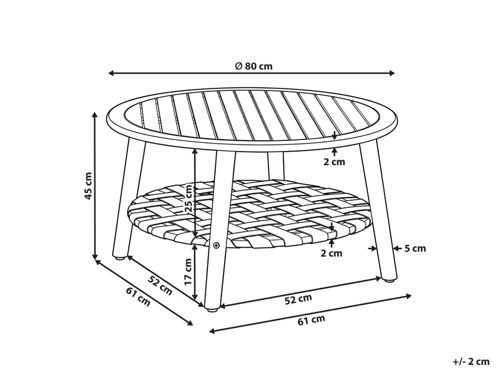 Outdoor Couchtisch mit Ablage MILZANO 80 cm 80 cm Akazienholz Braun_1182871