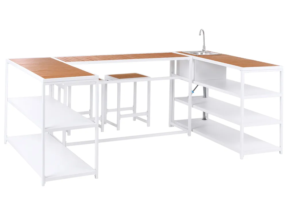 Outdoor-Küche mit Spüle AVETRANA Braun / Weiß Metall_987539