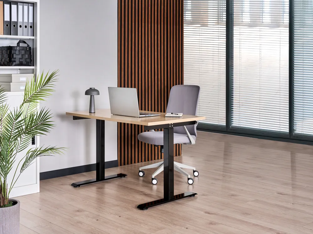 Schreibtisch elektrisch höhenverstellbar DESTINES 120 cm 72 cm Schwarz / Hellbraun_1000331
