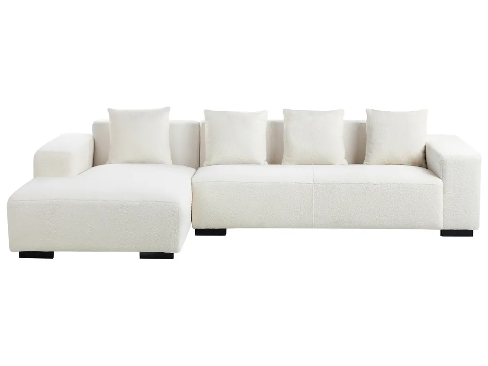Corner Sofa 4 Seater LUNGO with Ottoman Boucle White Right Hand_962416