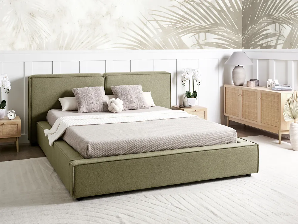 Bett mit Lattenrost Stoff LINARDS 160 x 200 cm Olivgrün_949258