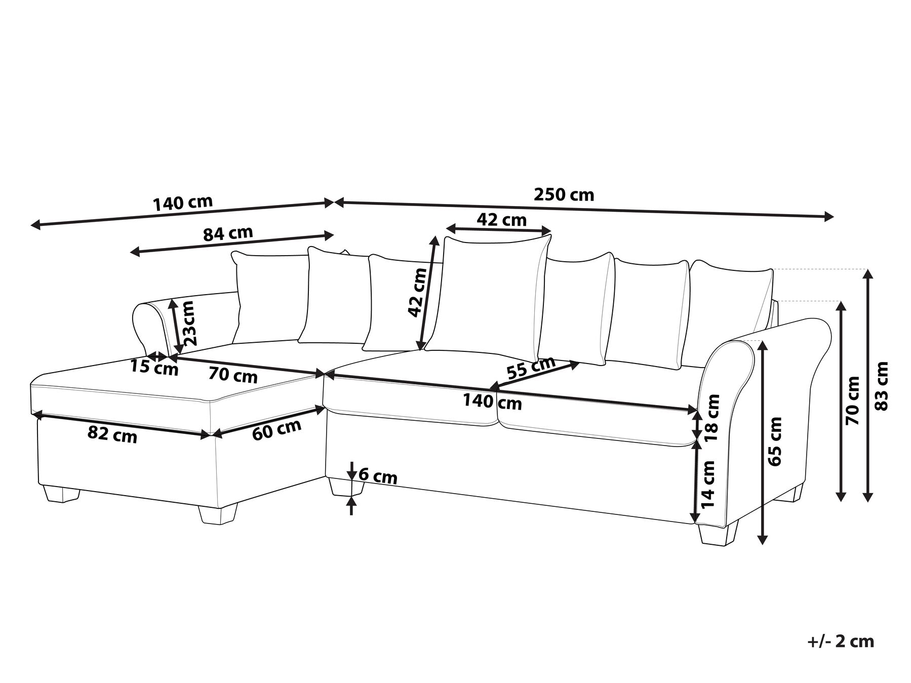 Corner Sofa 3 Seater VIKNA Fabric Dark Red Right Hand_787275