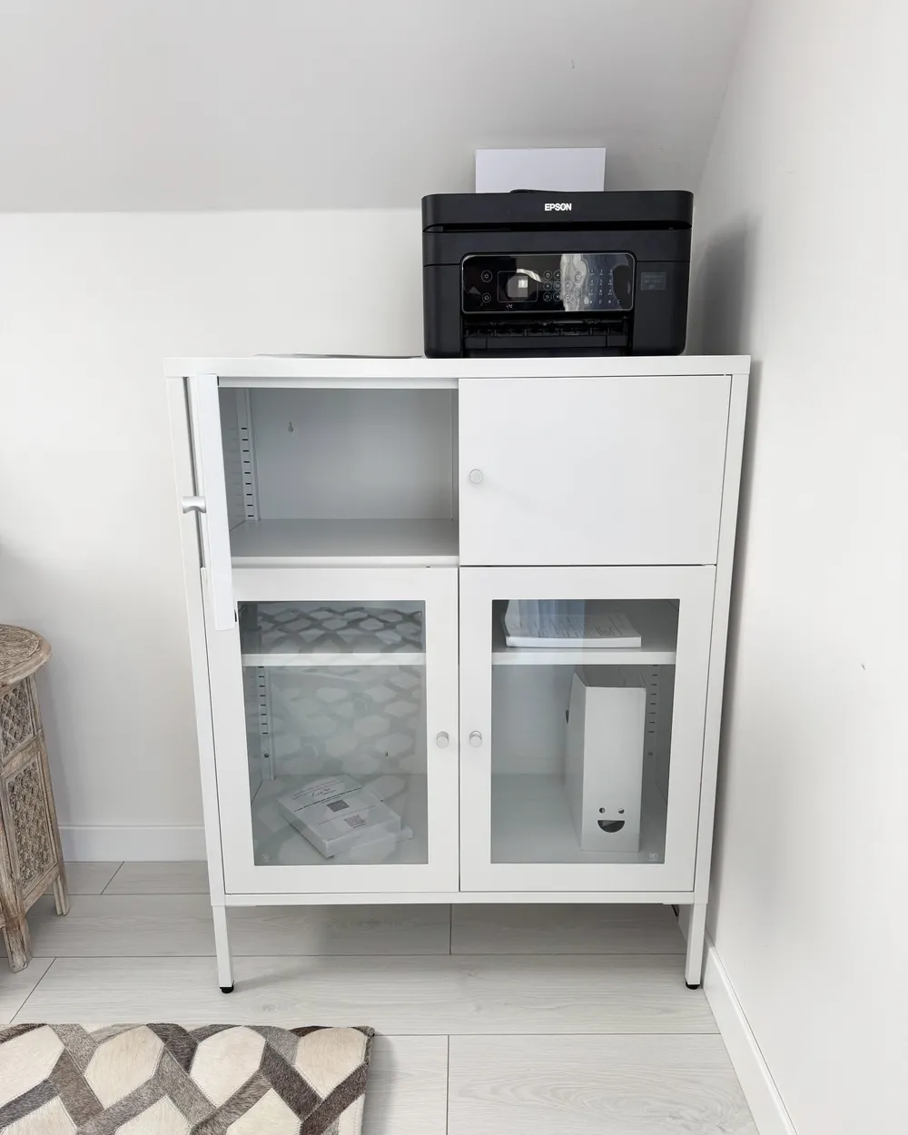 Glass Display Sideboard ESHOLT 80 cm Metal White_1051650