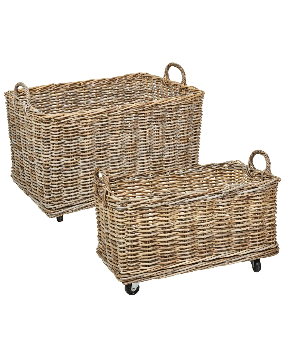 Aufbewahrungskorb 2er Set KITIM mit Rädern Rattan Naturfarben