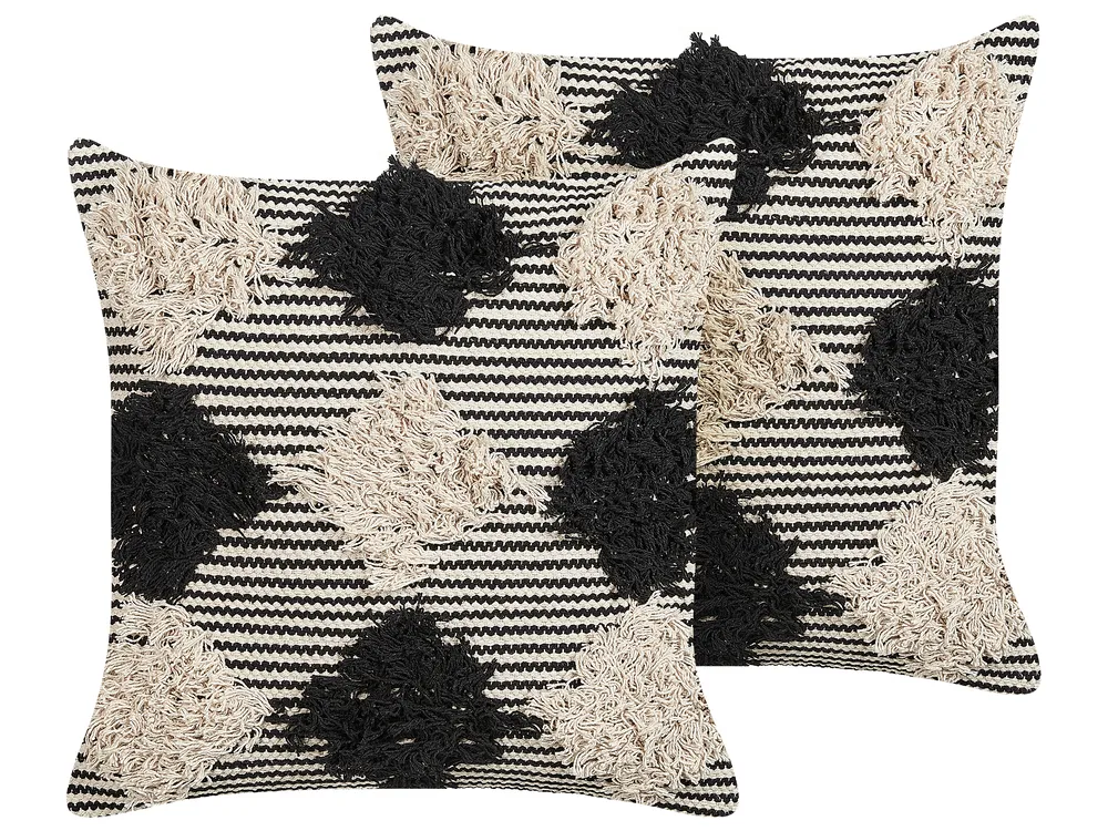 Dekokissen 2er Set BHUSAWAL 50 x 50 cm Baumwolle Schwarz Geometrisches Muster