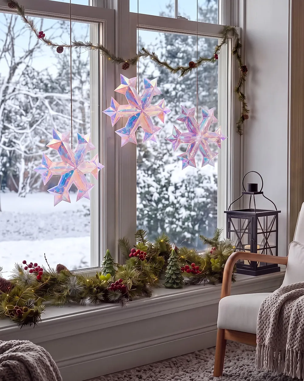 Set of 3 Hanging Decorations LED MULTIA 25 cm Snowflake Multicolour_1186411