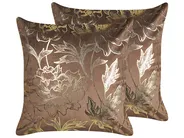 Dekokissen 2er Set DAFFODIL 45 x 45 cm Samtstoff Braun Blumenmuster_829978