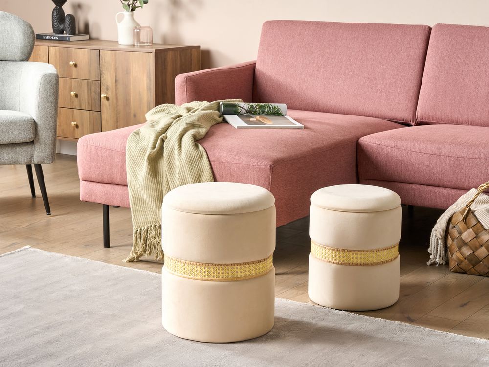 Set van 2 opbergpoefs MEDFORD Fluweel Lichtbeige