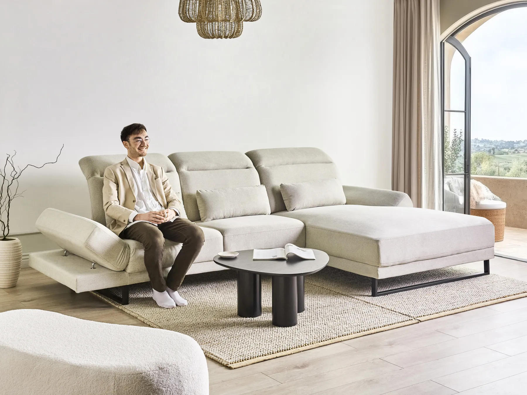 Corner Sofa 4 Seater IKAST Fabric Light Beige Left Hand_961861