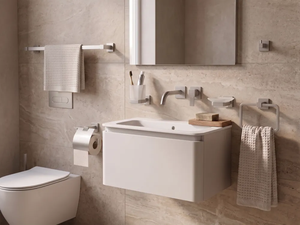 Badezimmerhalter Set 6-teilig UVITA mit Handtuchstangen und -haken Silber