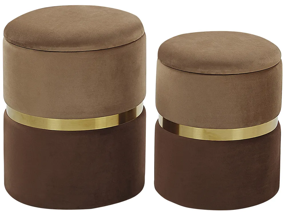 Pouf mit Stauraum 2er Set WICHITA Samtstoff Braun