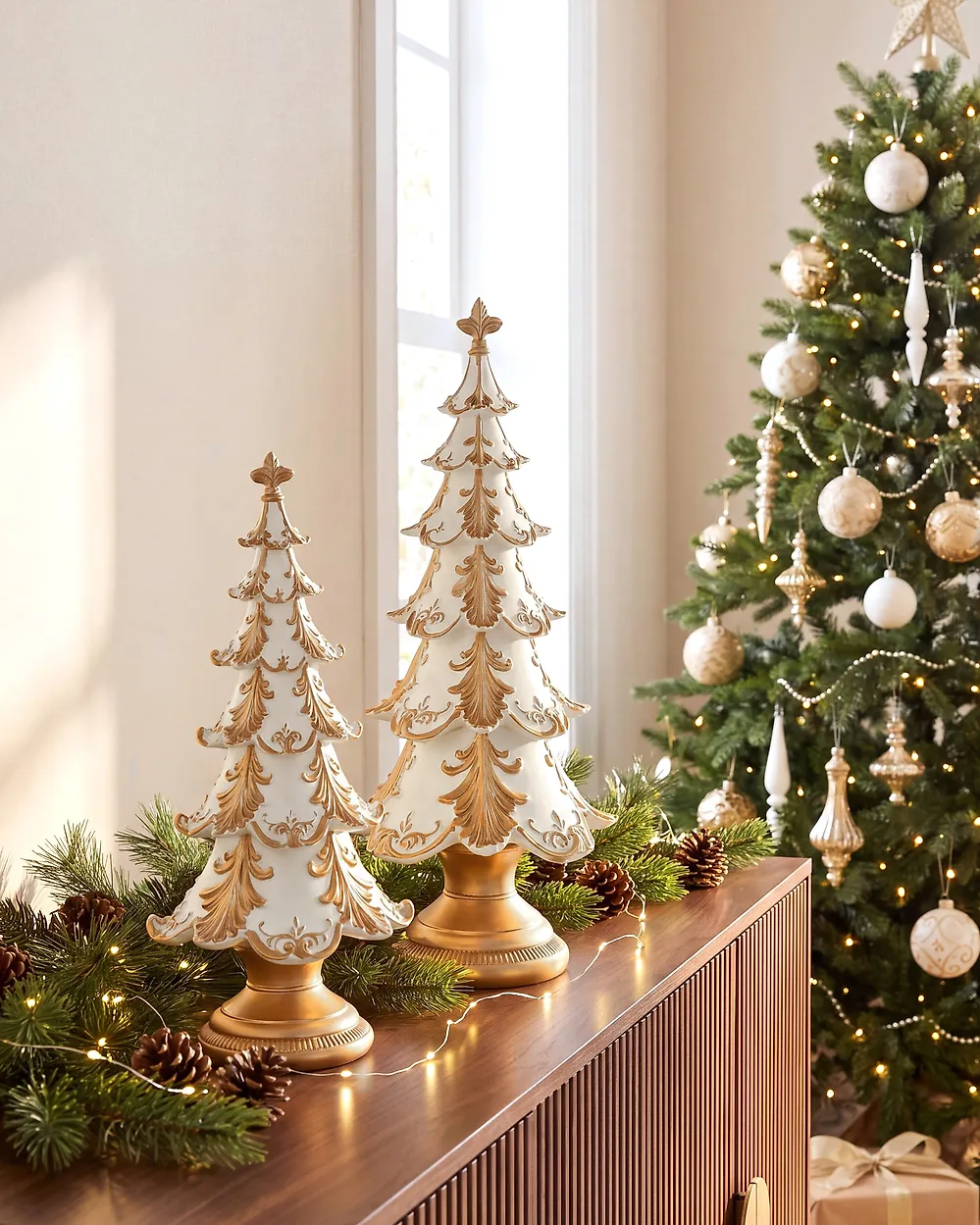 Set van 2 kerstdecoraties HEISKA 30/42 cm Kerstboom Goud