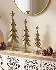 Set of 3 Figurines NAGU 43/48/53 cm Christmas Tree Gold_1172713
