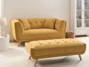 Sofa 2-Sitzer HABO mit Ottomane Stoff Senfgelb_1077353