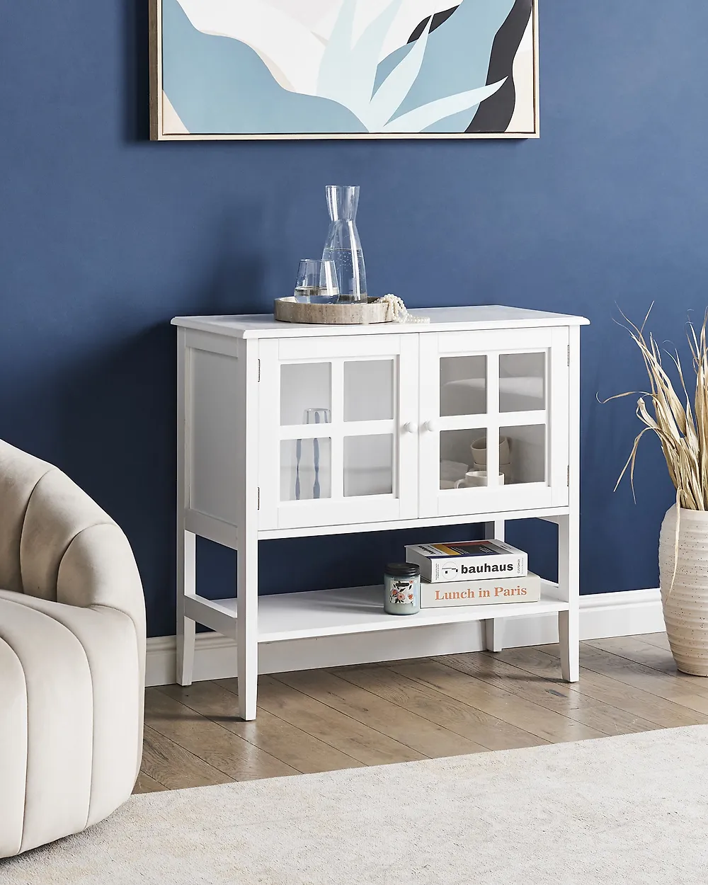 Sideboard mit Glastüren mit Ablage INLET 80 cm Weiß_1185509