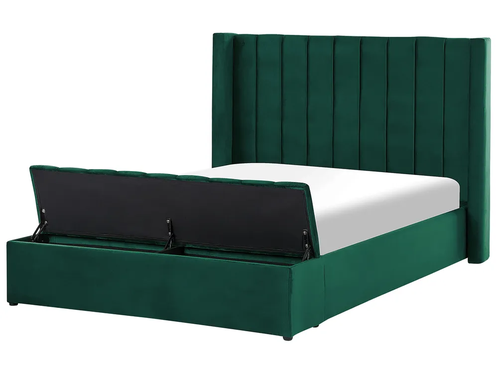 Wasserbett mit Stauraumbank NOYERS Samtstoff Grün 140 x 200 cm
