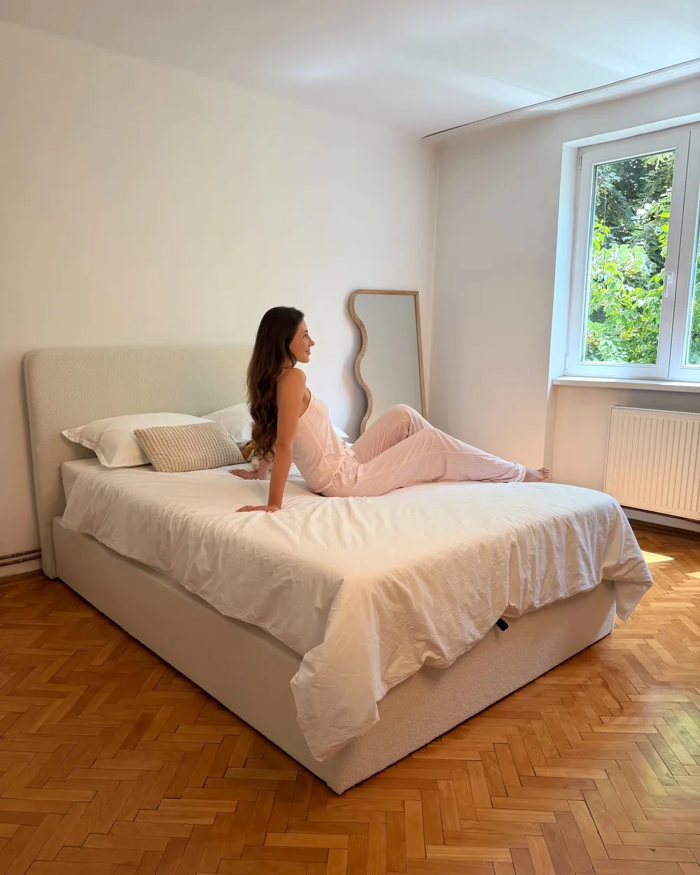 Bett mit Stauraum BRENON Bouclé Cremeweiß 140 x 200 cm_1124251