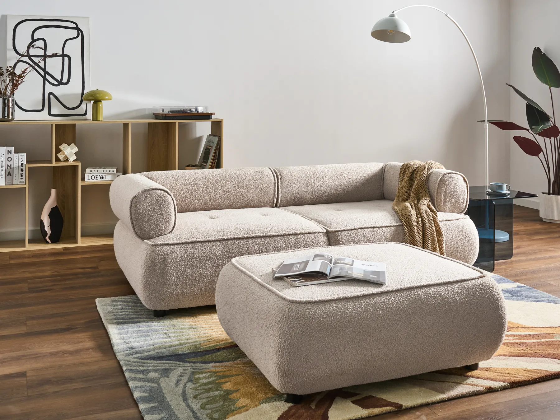 Sofa 3-Sitzer SALLA mit Ottomane Bouclé Beige_1058102