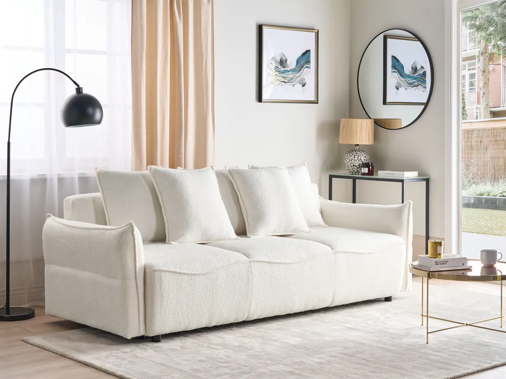 Schlafsofa 3-Sitzer KRAMA mit Stauraum Bouclé Weiß