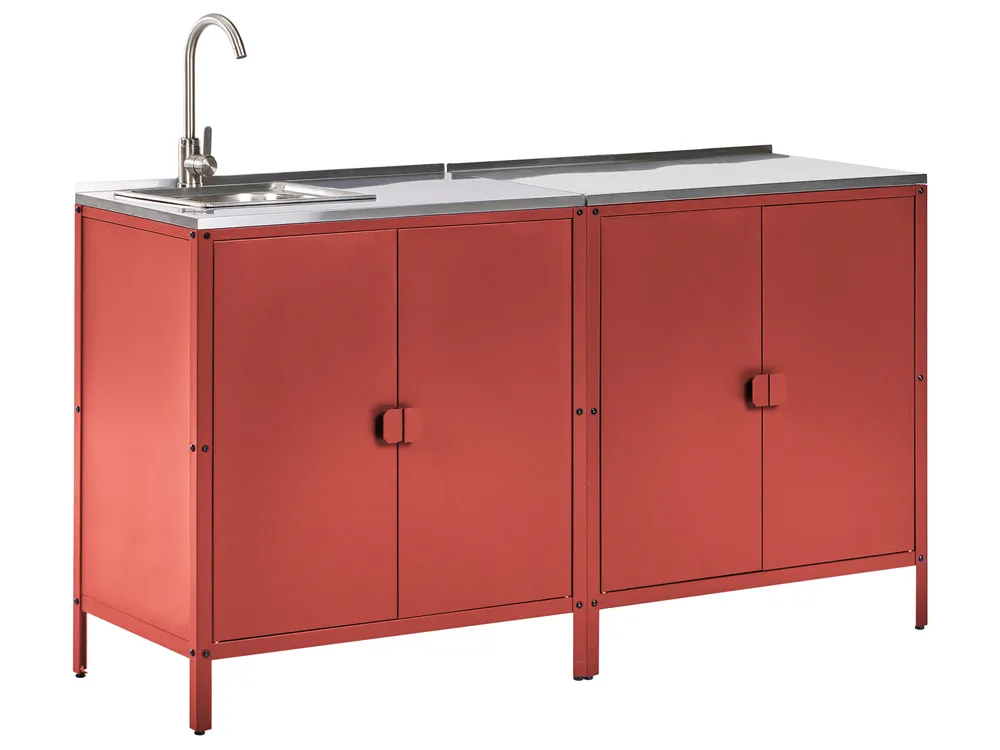 Outdoor-Küche 2er Set mit Spüle VILAMA Rot Metall