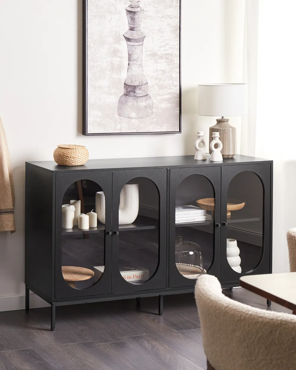 Sideboard mit Glastüren LANGFORD 137 cm Schwarz