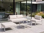 Garden Lounge Set with Table and Ottoman 3 Seater CAMEROTA  Metal White_1159148