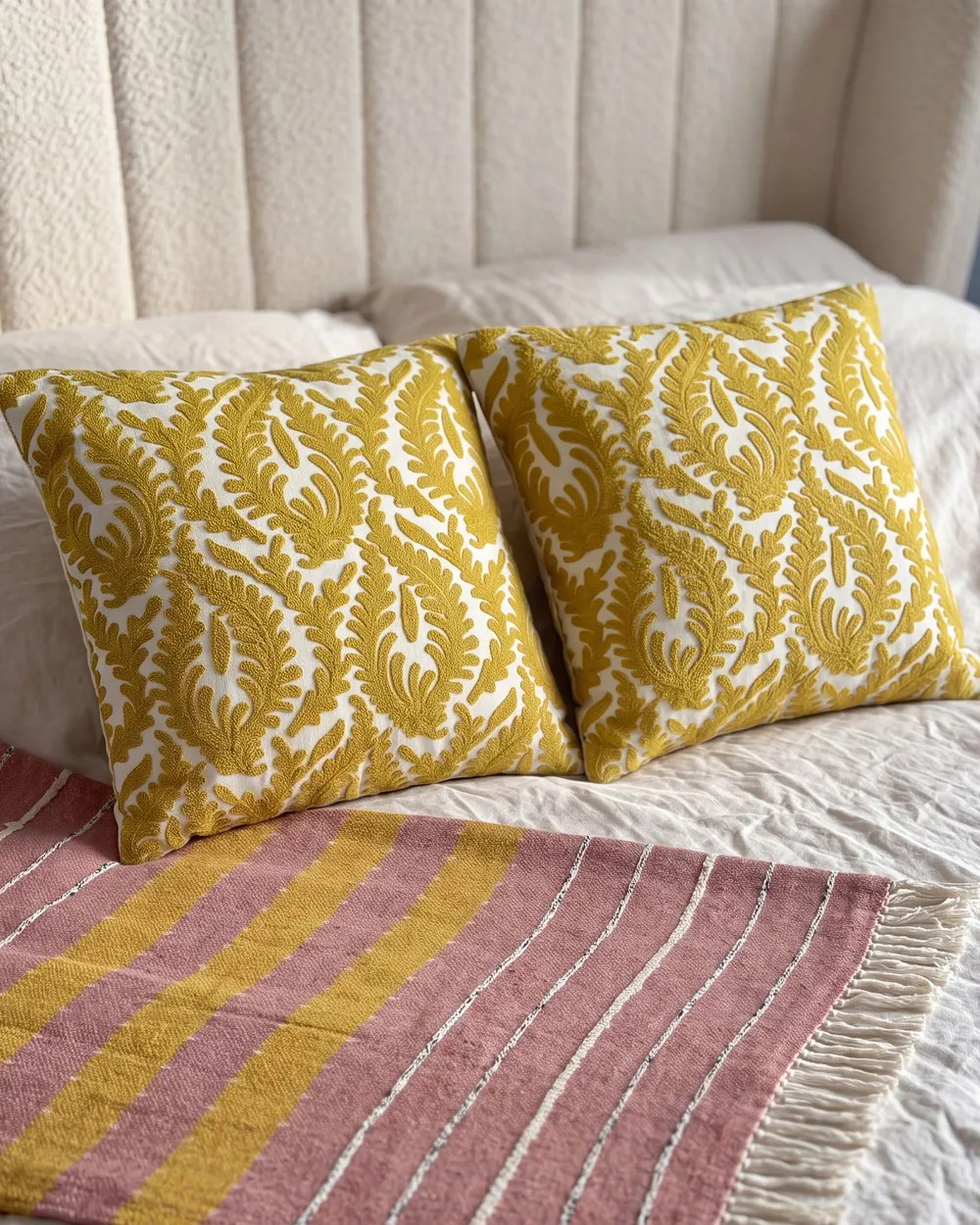 Dekokissen 2er Set PRIMULA 45 x 45 cm Baumwolle Senfgelb Ikates Muster_1085370