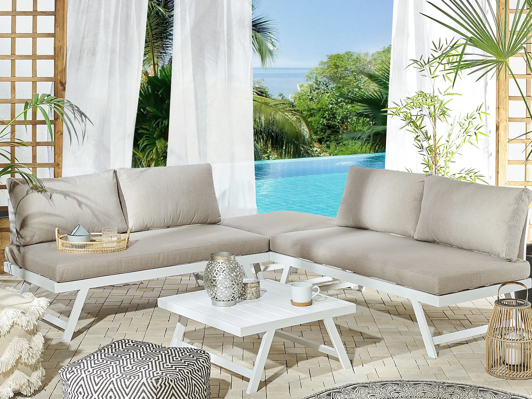 Garten Ecksofa mit Tisch 5-Sitzer COCCORINO Metall Taupe_776752