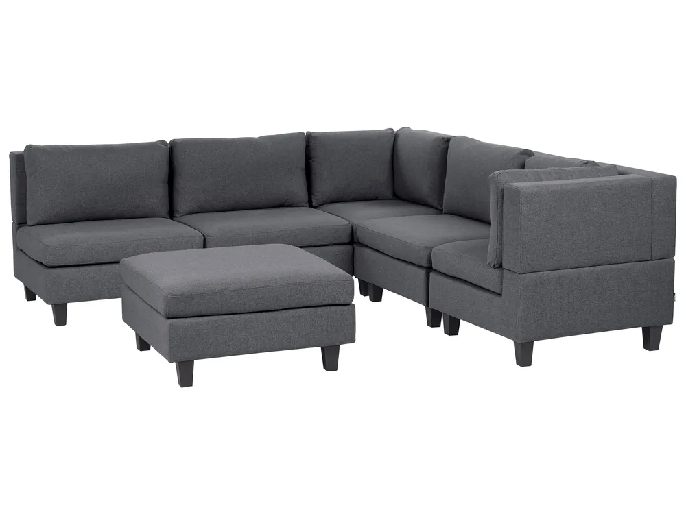 Modul Ecksofa 5-Sitzer UNSTAD mit Ottomane Stoff Dunkelgrau linksseitig
