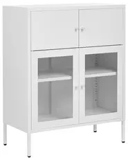 Glass Display Sideboard ESHOLT 80 cm Metal White_1017004