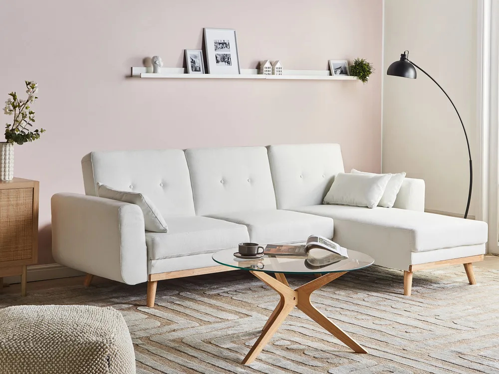 Eckschlafsofa 3-Sitzer KAARINA Stoff Weiß linksseitig